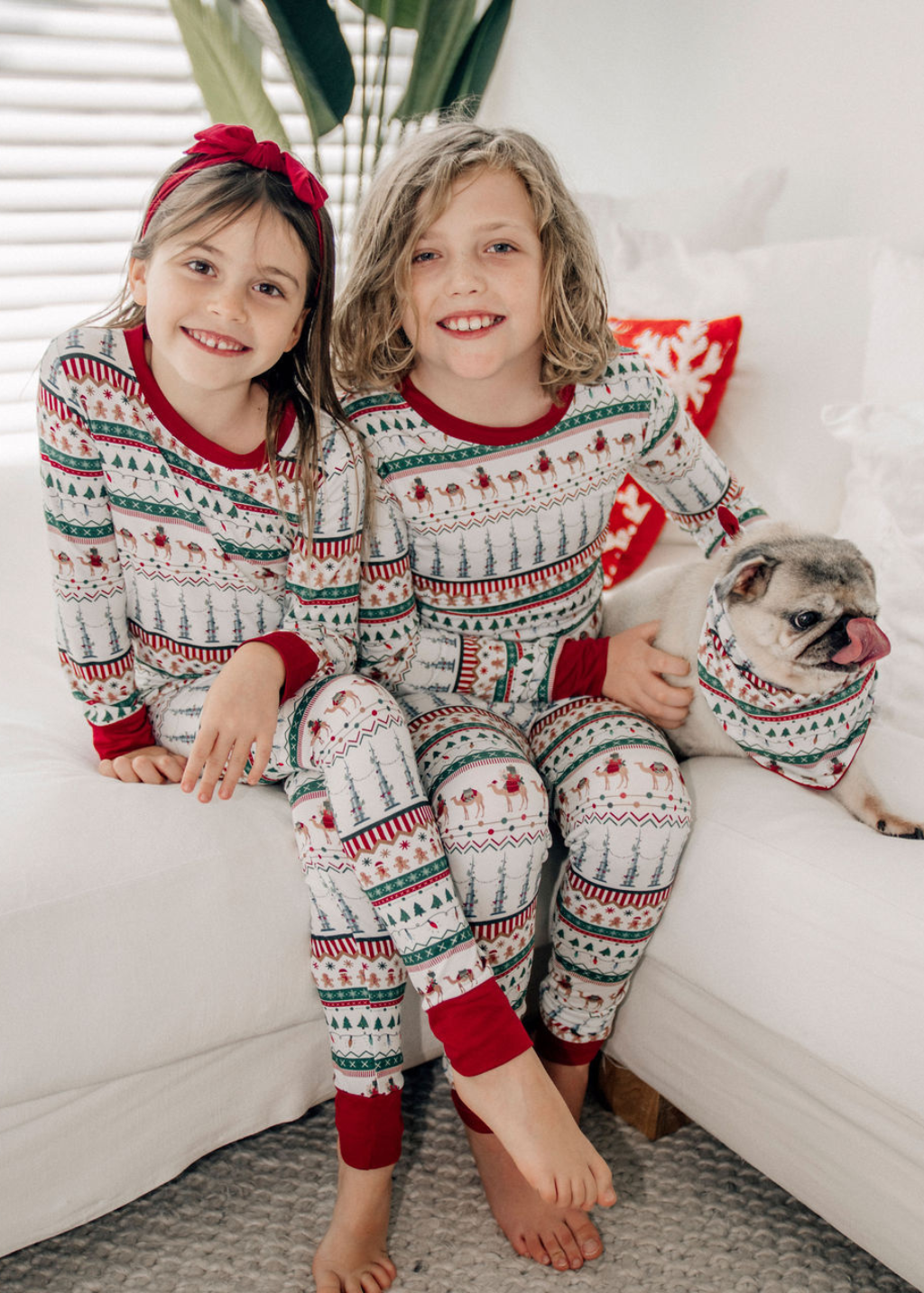 Kids Jammies in Camel Claus
